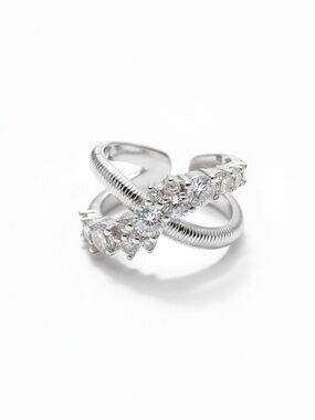CZ CRISS CROSS SILVER ADJUSTABLE RING